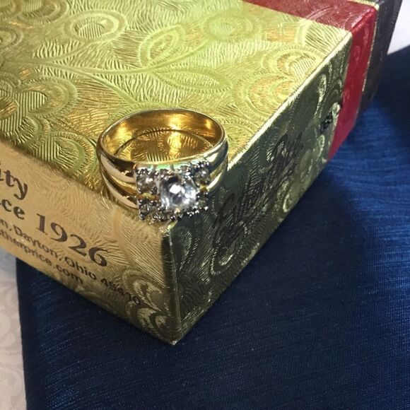 Goldtone CZ 2 Rings Set - Picture 1 of 6